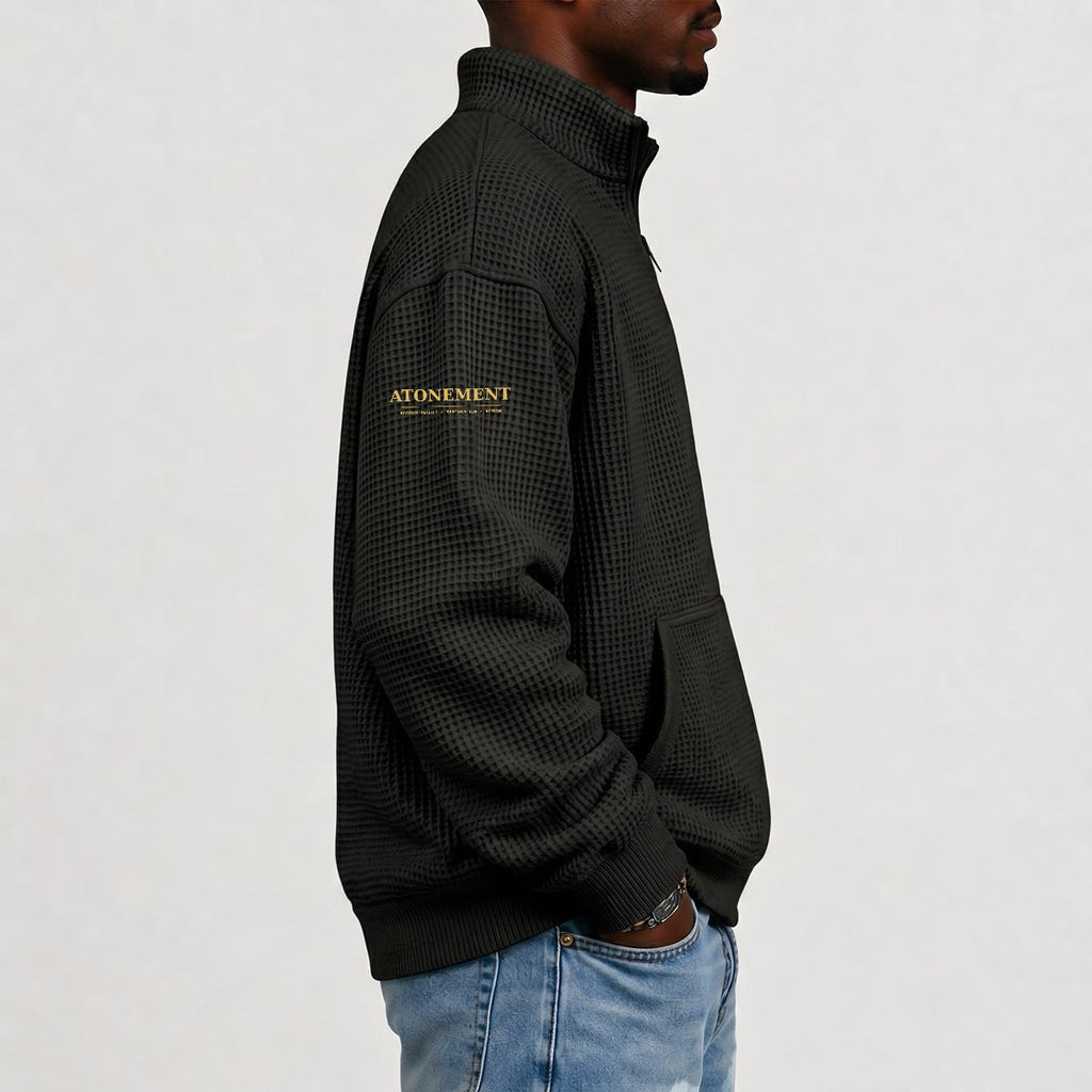 ATONEMENT Men's Waffle Knit Casual Sweatshirt With Half Zipper|DTF